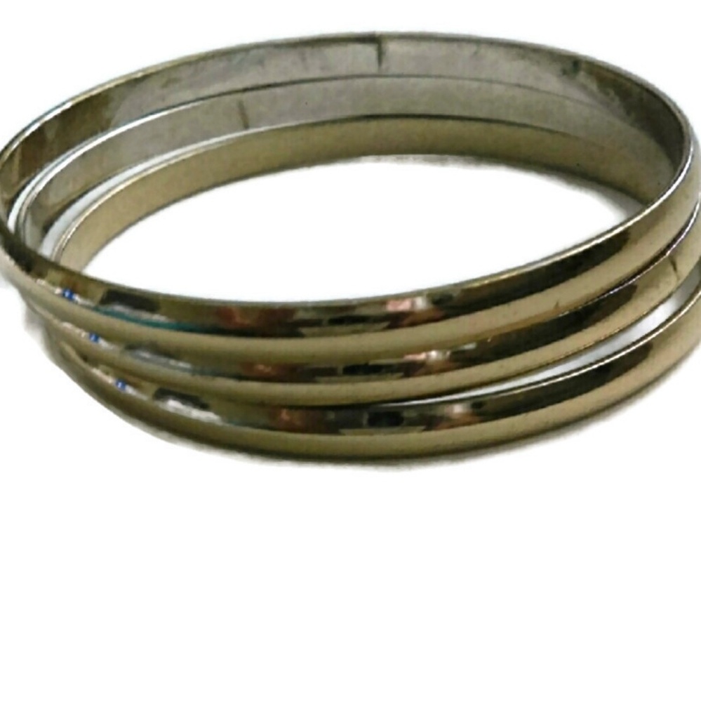 3 Vintage Brass Bangle Bracelets Gem